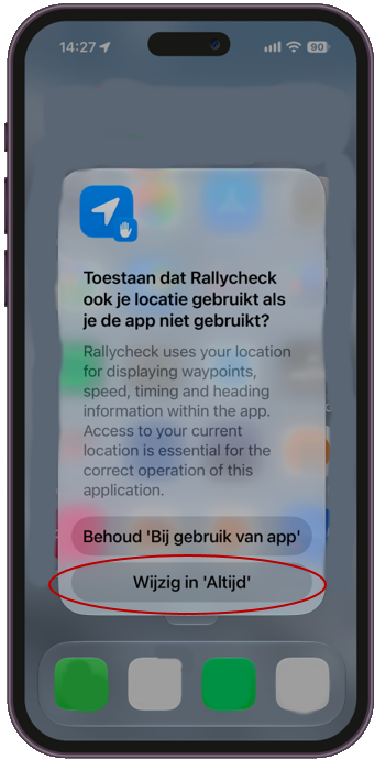 Rallycheck app - locatievoorzieningen iOS 2e scherm