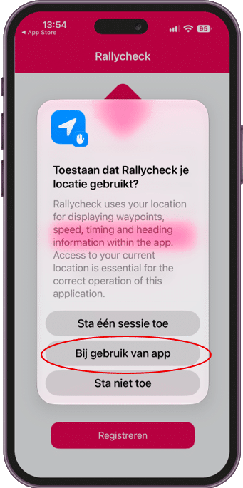 Rallycheck app - Locatievoorzieningen toestaan