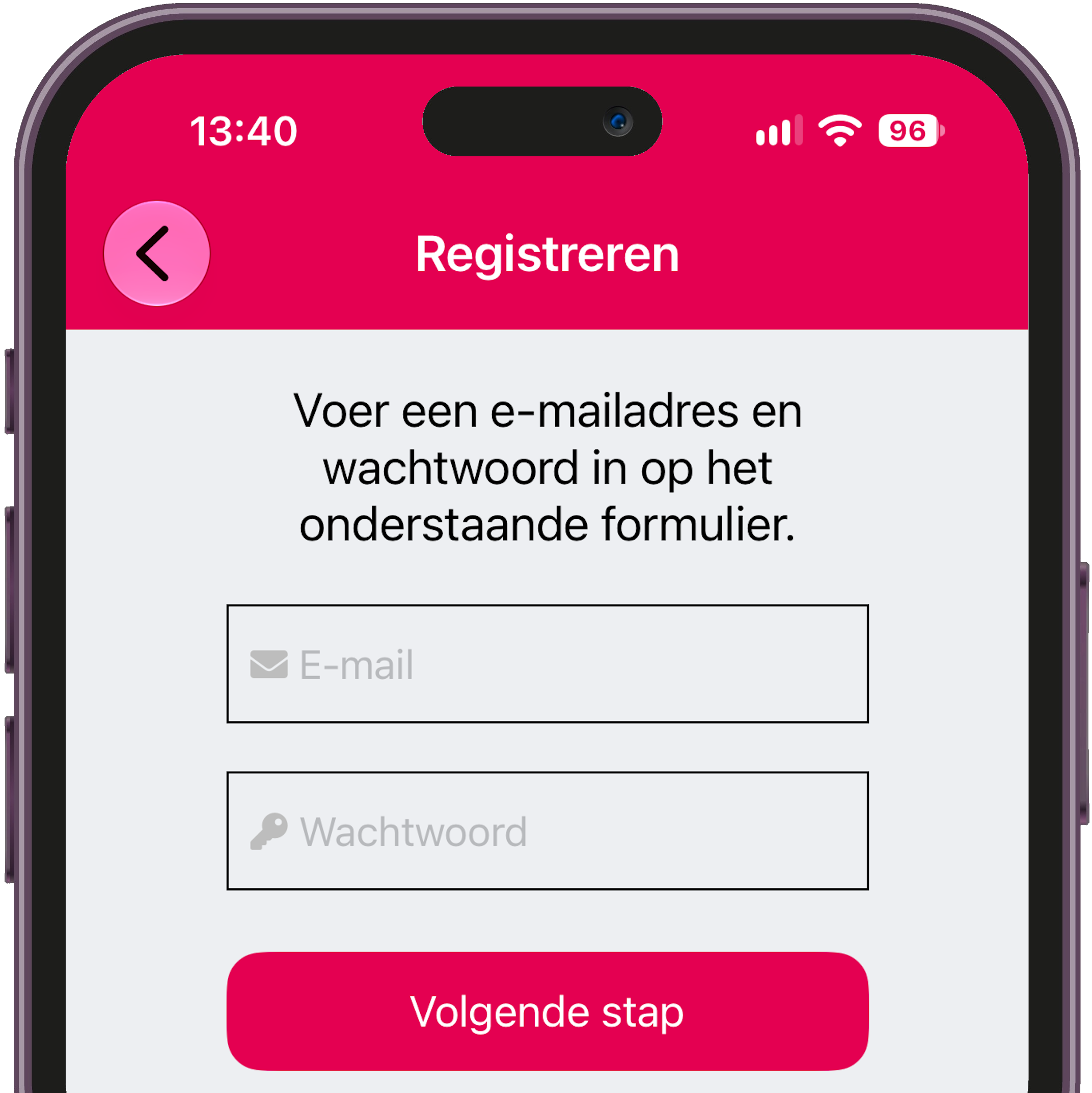 Rallycheck app - registreer account