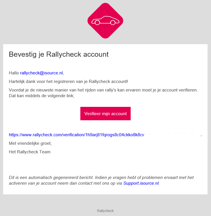 Rallycheck email verificatie