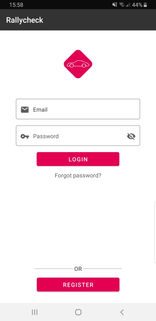 Rallycheck login screen