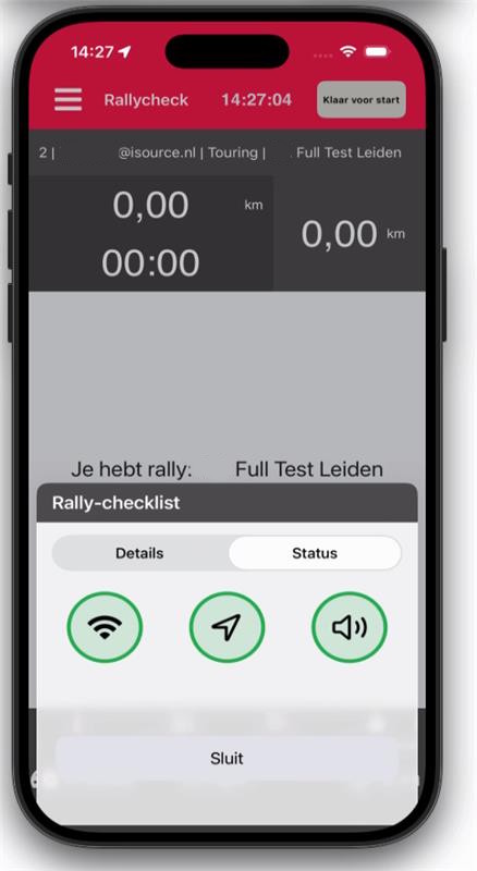 Rallycheck app - status pagina