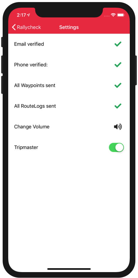 Rallycheck settings