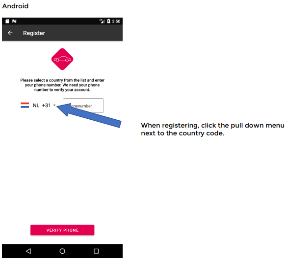 Selecting country code - Android