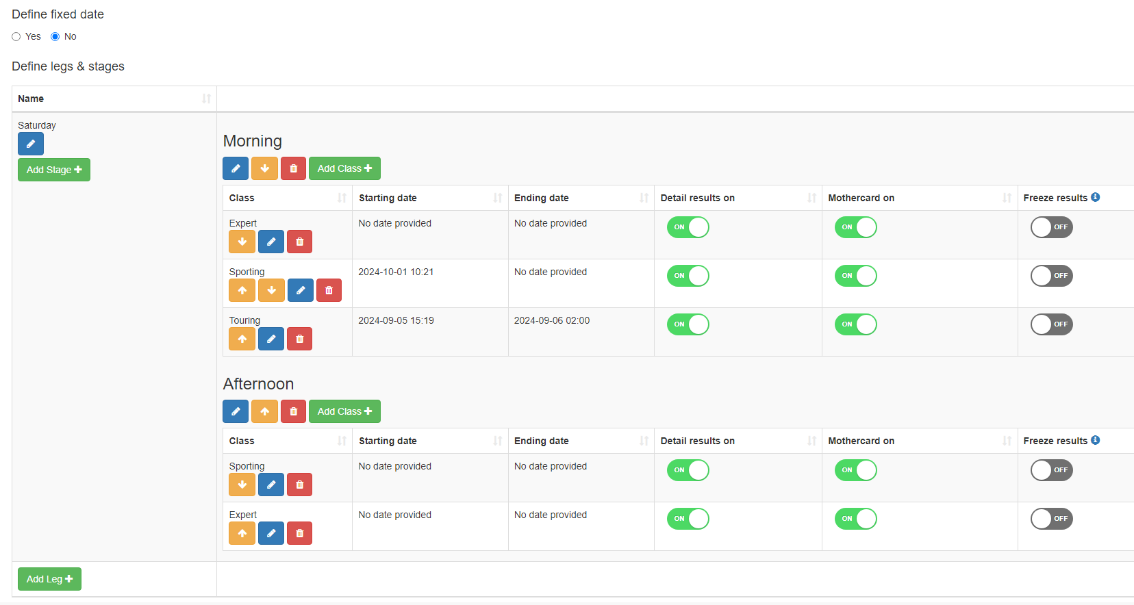 Rallycheck Edit Rally - Legs and Stages tab
